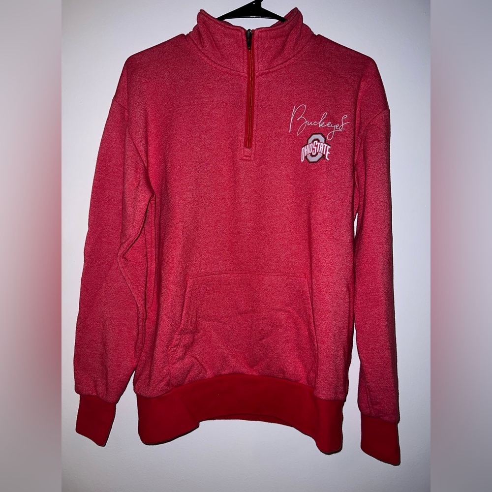 Ladies Ohio State Buckeyes Red Qtr Zip Sweater